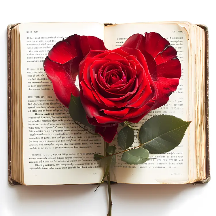 Red Rose with Heart Shape on Open Book