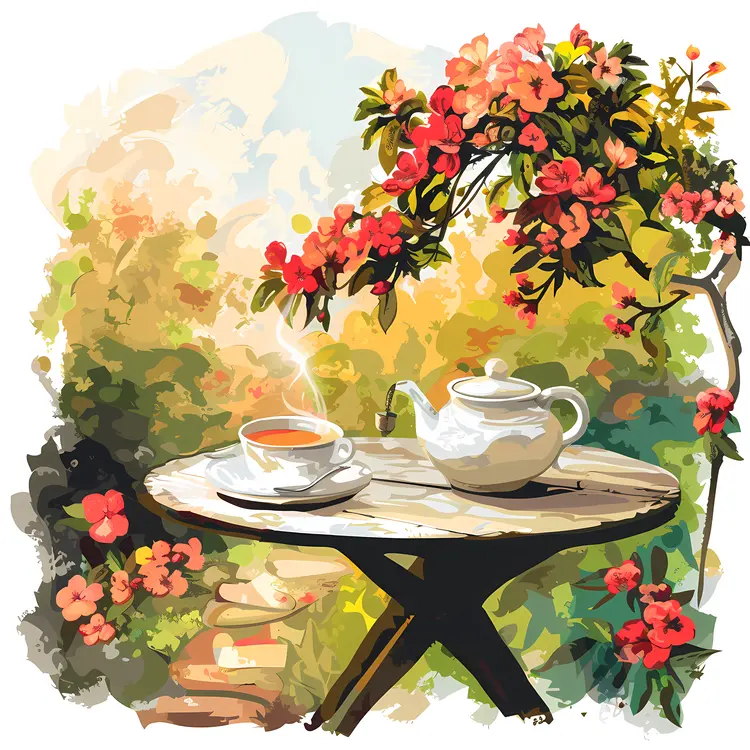 Serene Tea Pot and Cup with Flowers