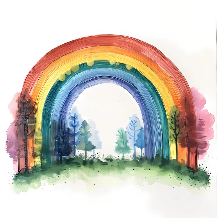 Rainbow Over a Forest Illustration