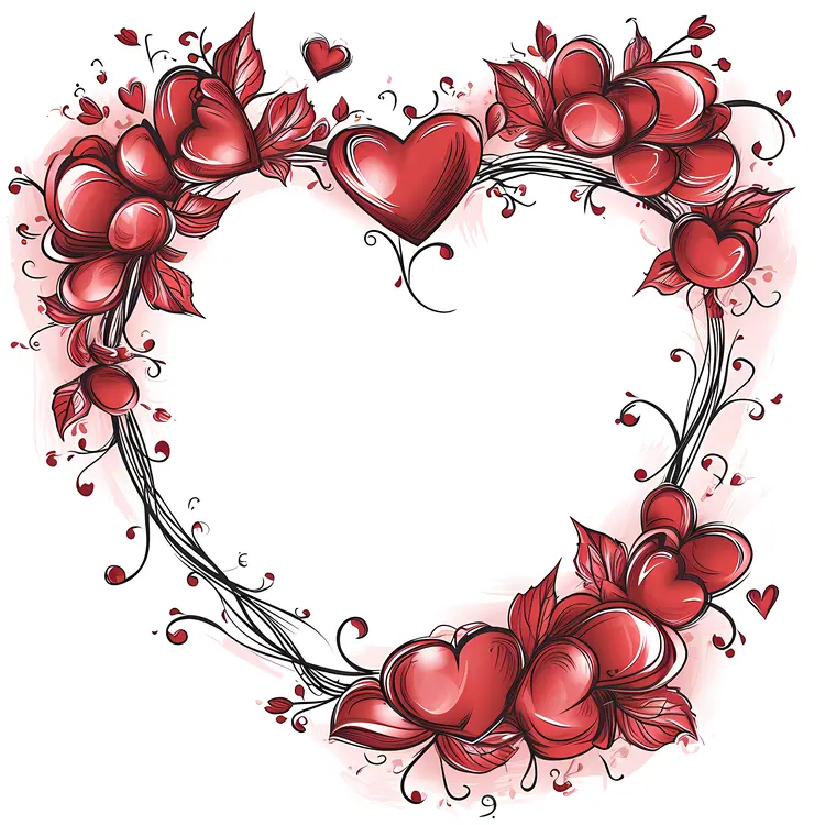 Red Hearts and Flowers Heart Frame