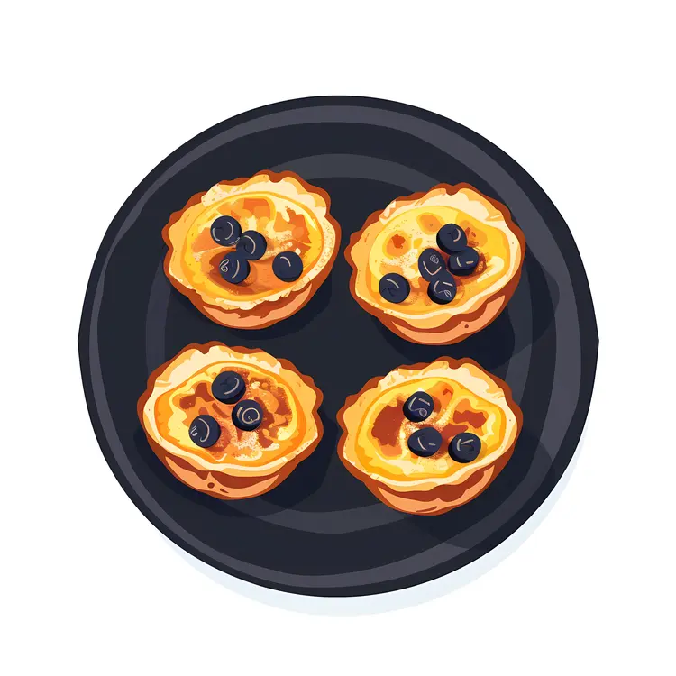 Four Quiches with Blueberries on a Plate