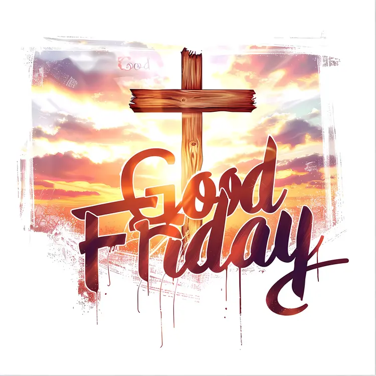 Good Friday Cross with Sunset Background