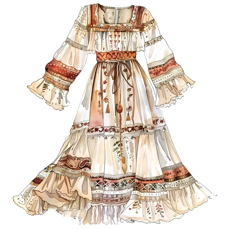 Bohemian Style Dress Illustration