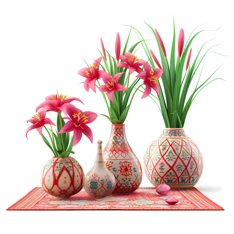 Pink Flower Vases with Floral Arrangements