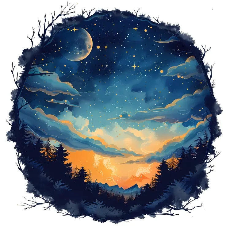 Night Sky with Moon and Sunset