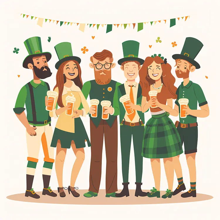 Group of Friends in St. Patrick's Day Costumes