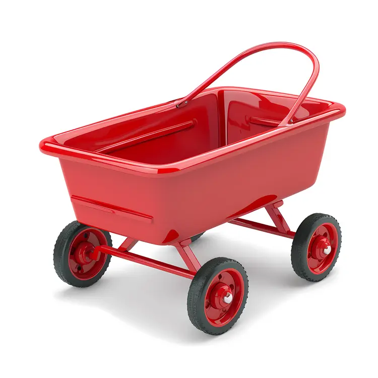 Red Wagon with Handle and Wheels