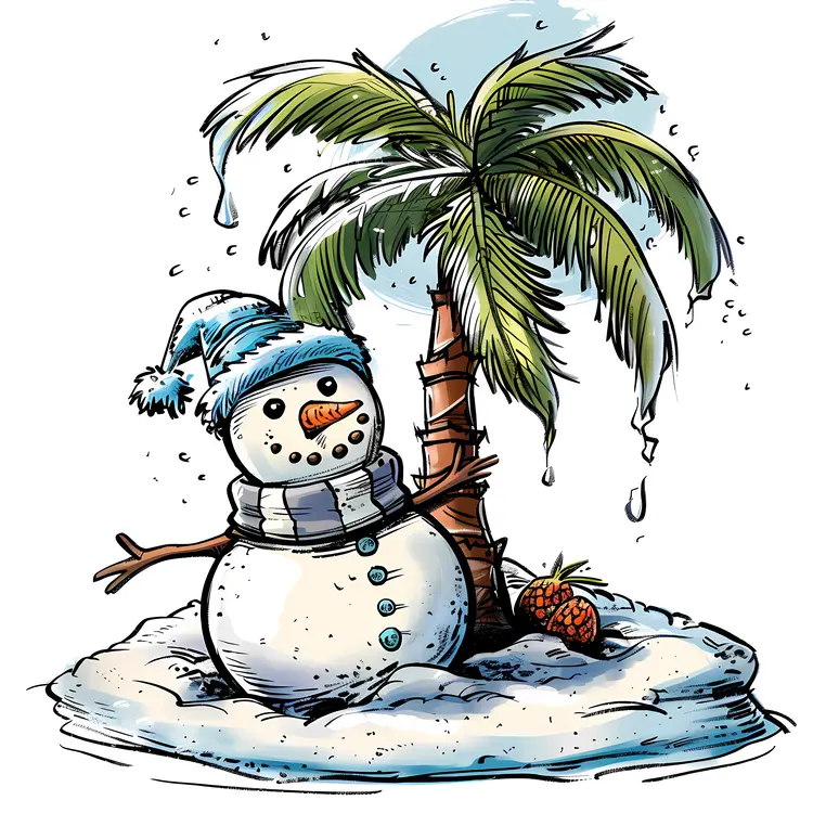 Snowman and Palm Tree in Tropical Christmas