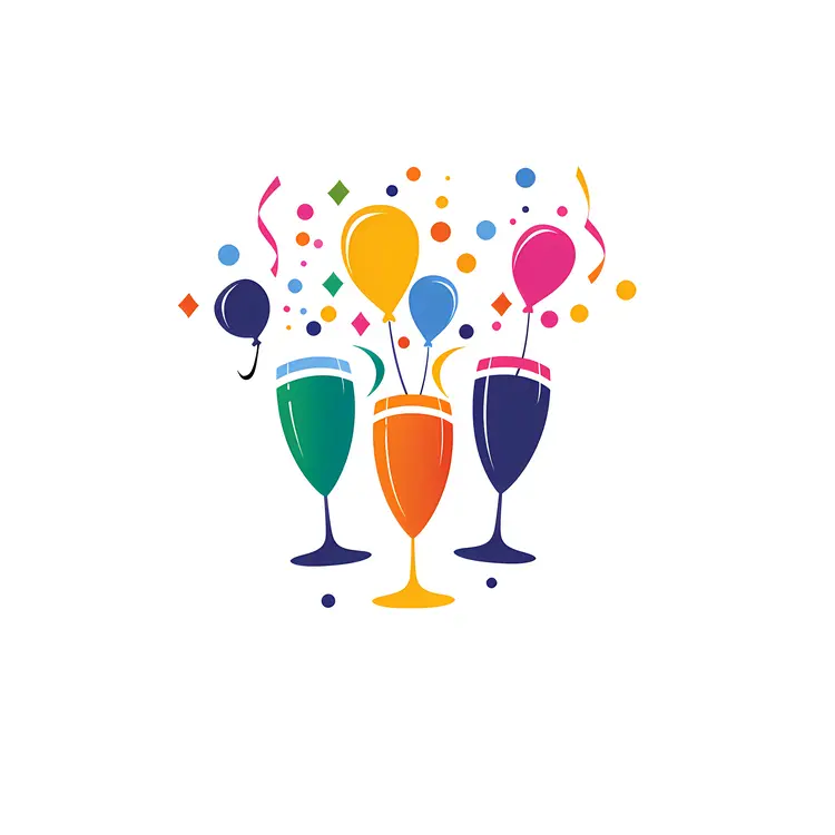 Champagne Glasses with Balloons and Confetti