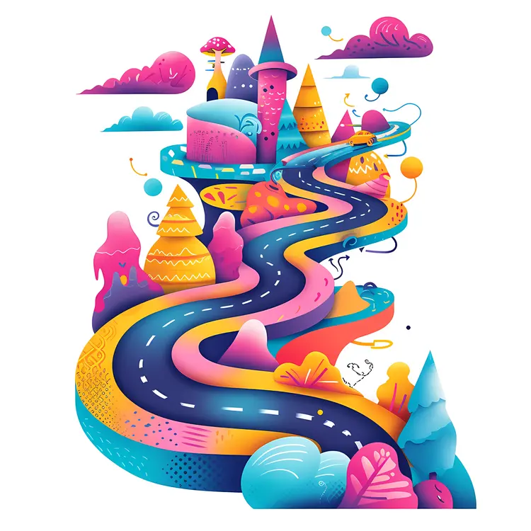 Fantasy Winding Road Through Colorful Landscape