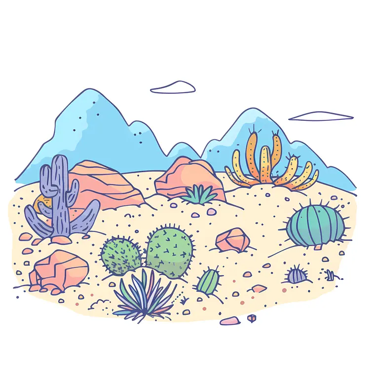 Colorful Desert Landscape with Cacti
