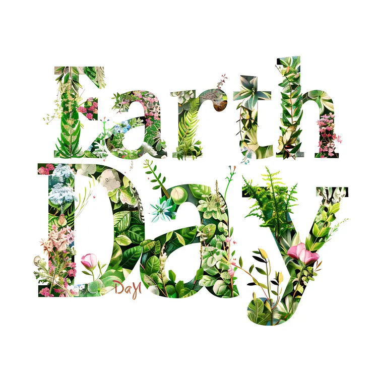 Earth Day Text with Floral Design