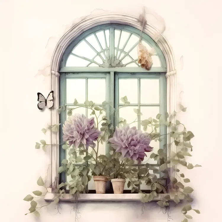 Decorative Flower Window with Butterfly