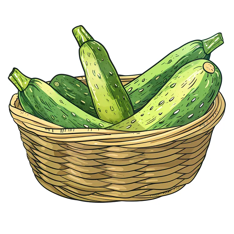Basket Full of Fresh Green Zucchinis