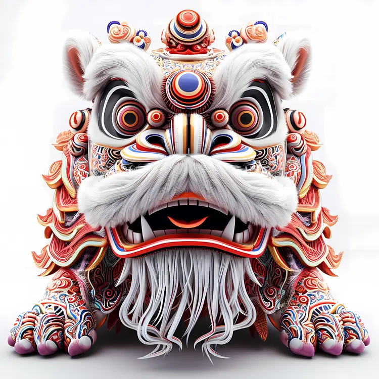 Detailed Red Lion Dance Illustration