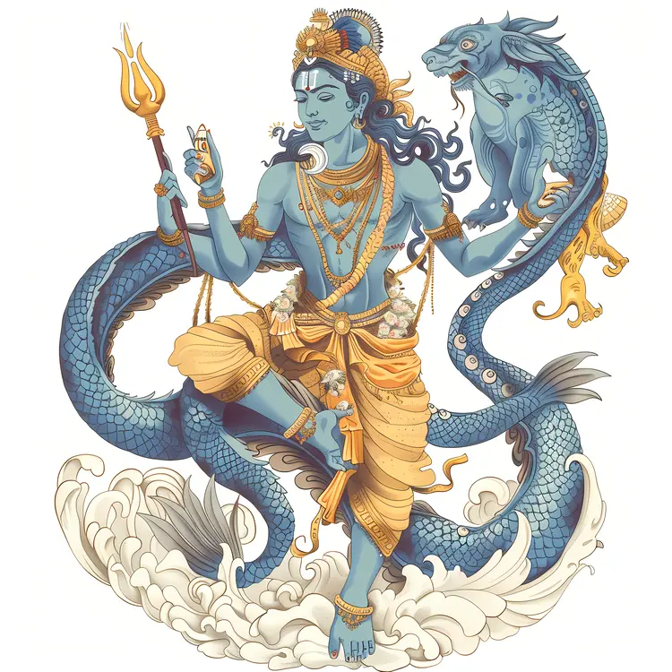 Blue Deity with Trident and Dragon