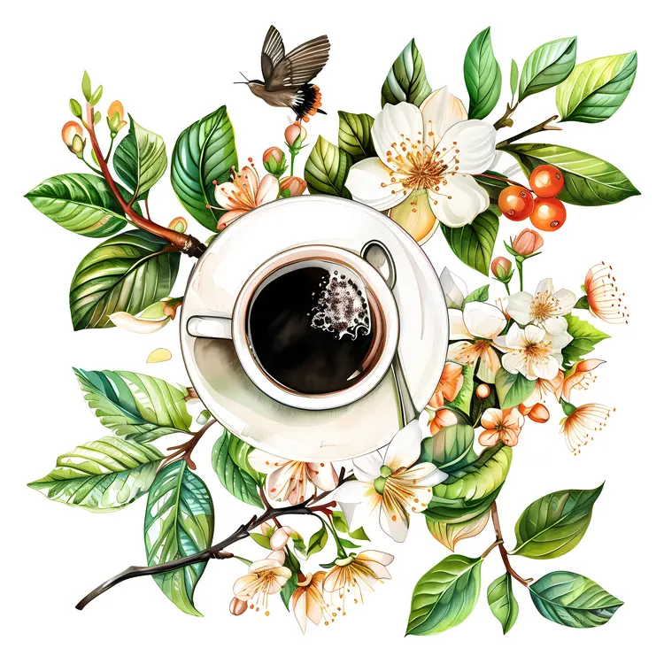 Coffee Cup with Floral Arrangement and Butterfly