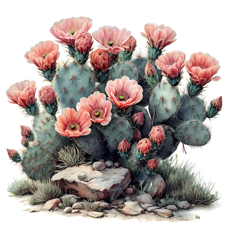 Blooming Cactus with Pink Flowers