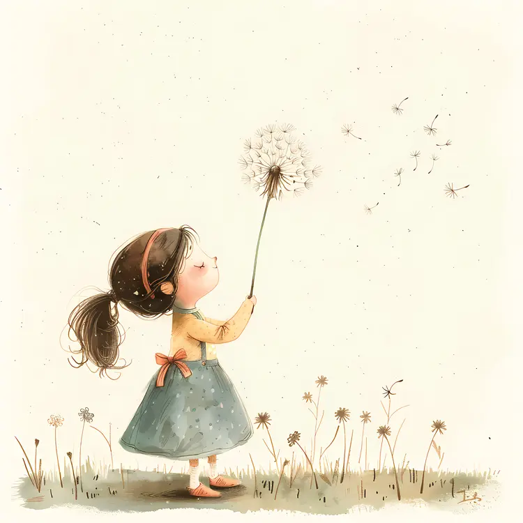 Girl Blowing a Dandelion