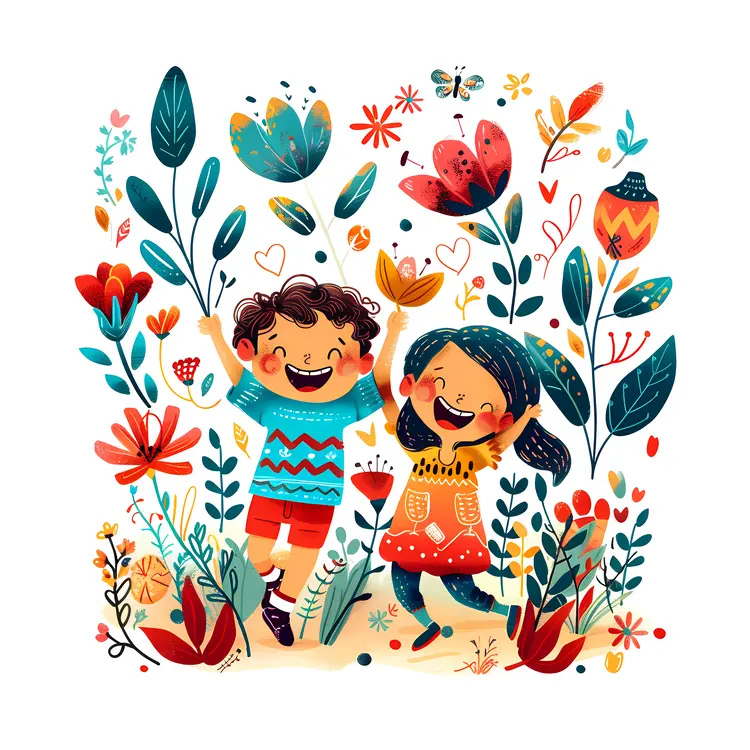 Happy Children with Flowers