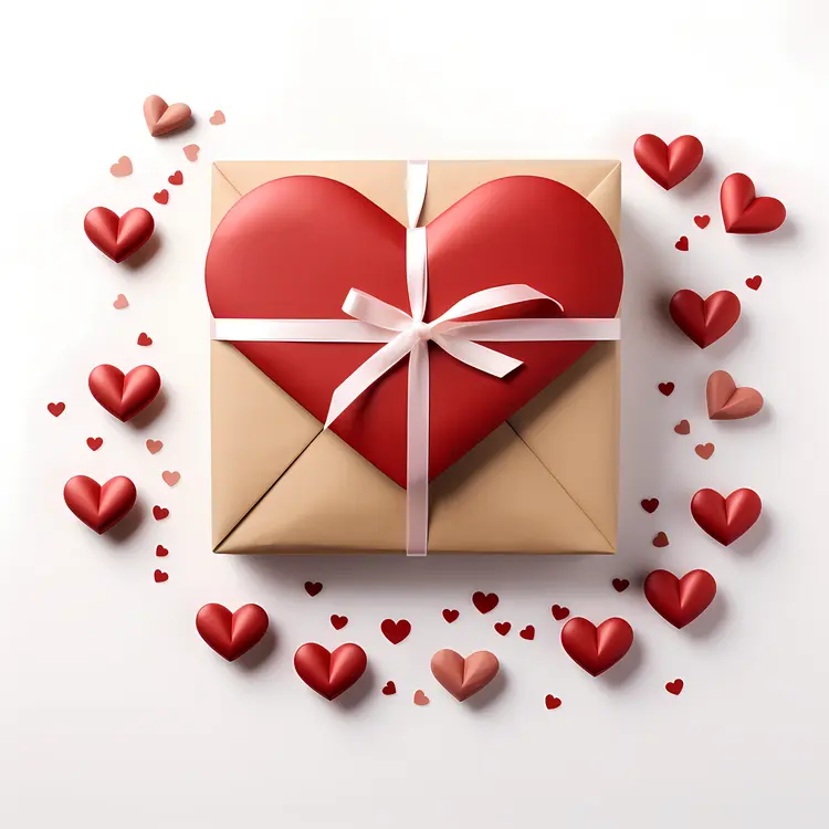 Gift with White Ribbon and Hearts