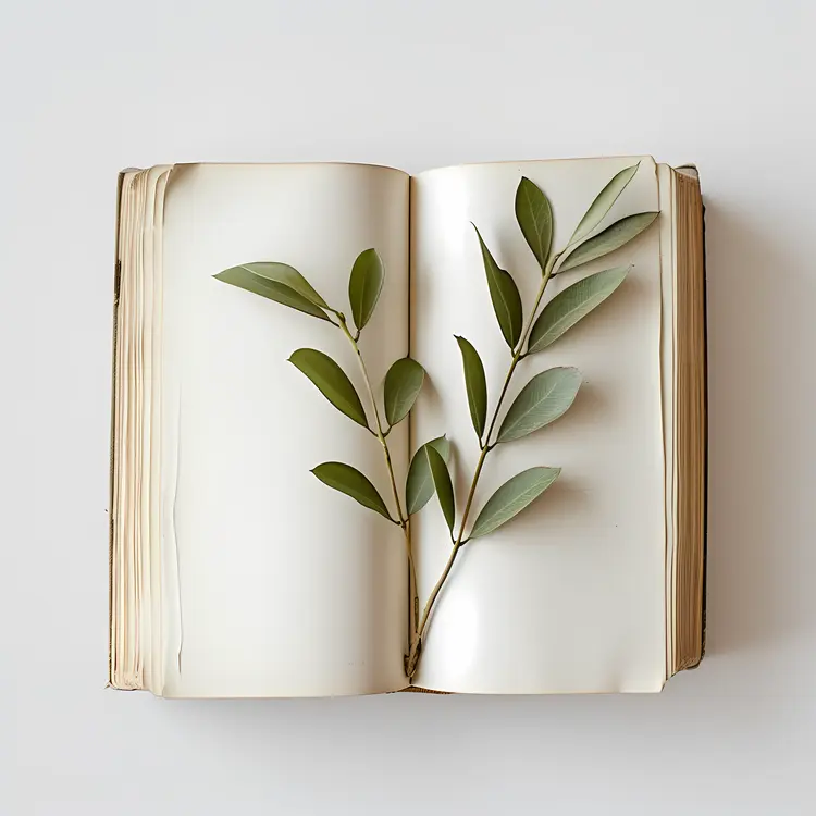 Open Book with Leaves Illustration