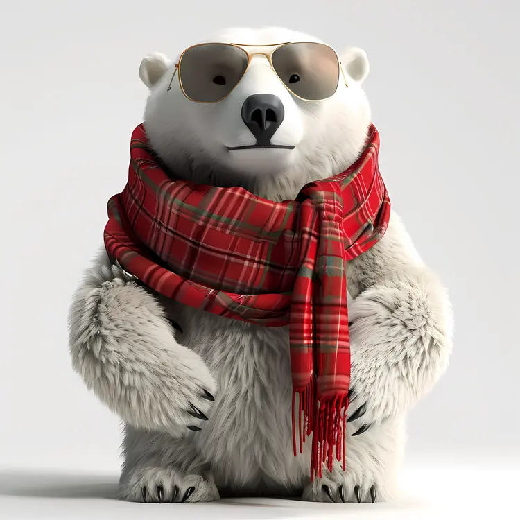 Stylish Polar Bear with Scarf and Sunglasses
