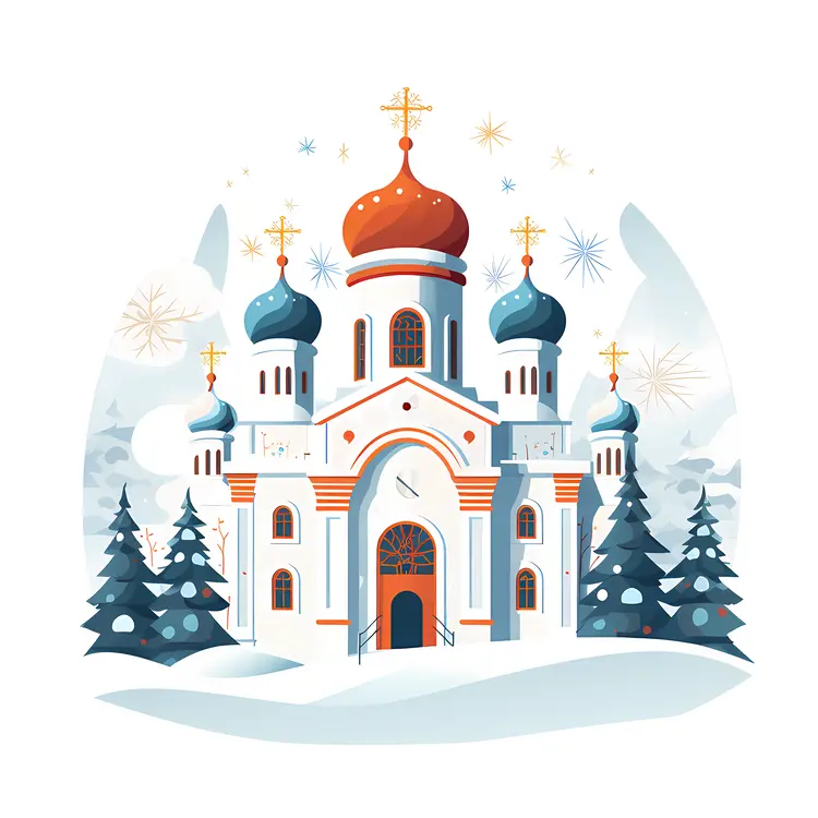 Blue Domed Church with Snow