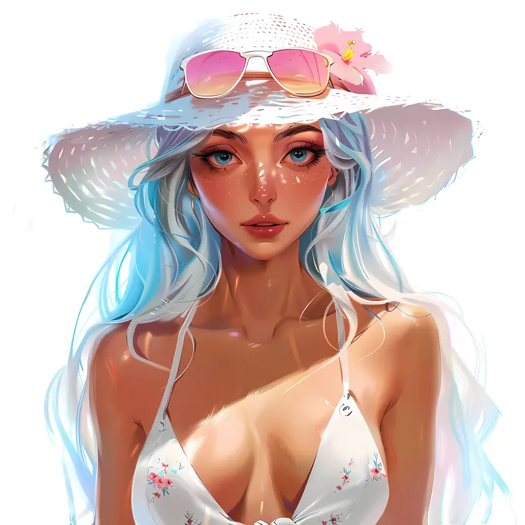 Woman in White Hat with Sunglasses