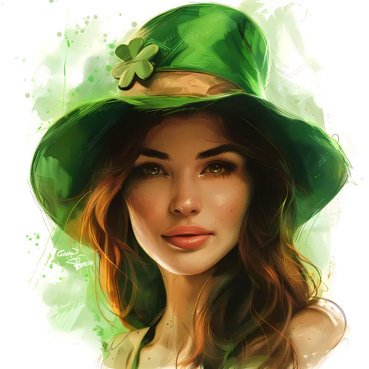 Woman with Green Hat and Clover