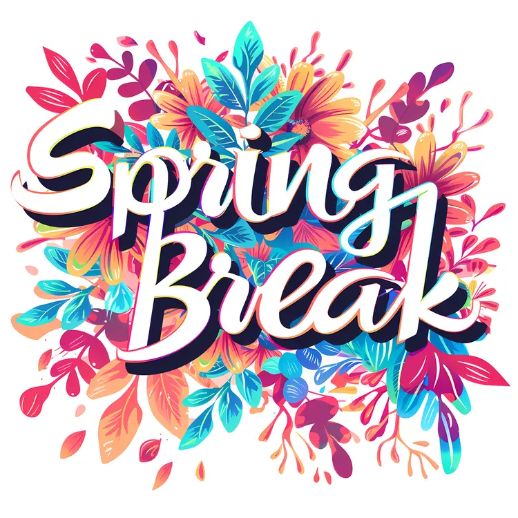 Colorful Spring Break Text with Leaves