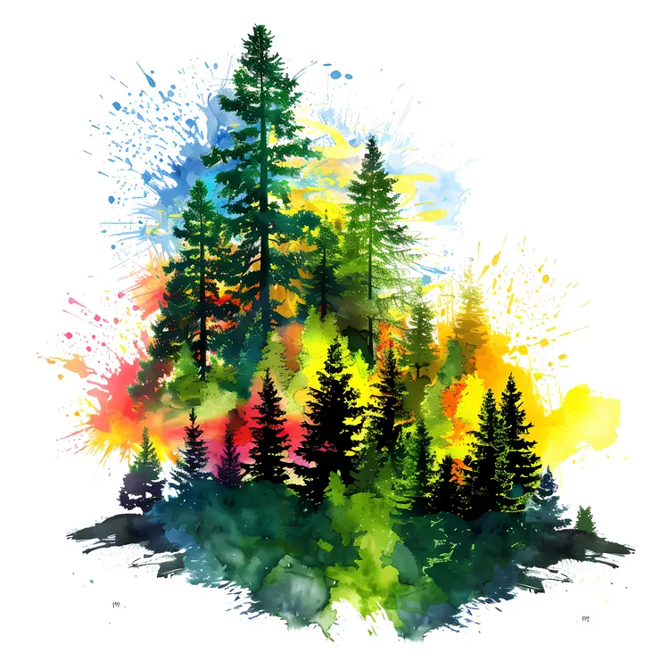 Vibrant Colorful Forest with Splash