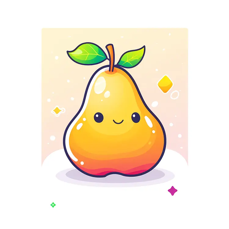 Cute Smiling Pear with Leaf