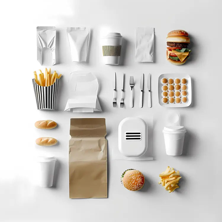 Fast Food with Packaging and Cutlery