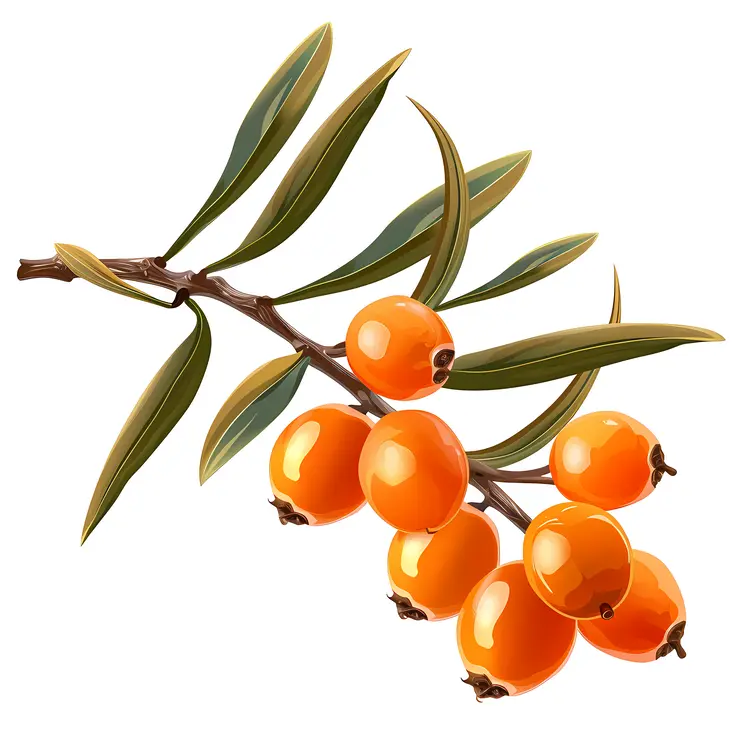 Orange Berries on a Branch with Leaves