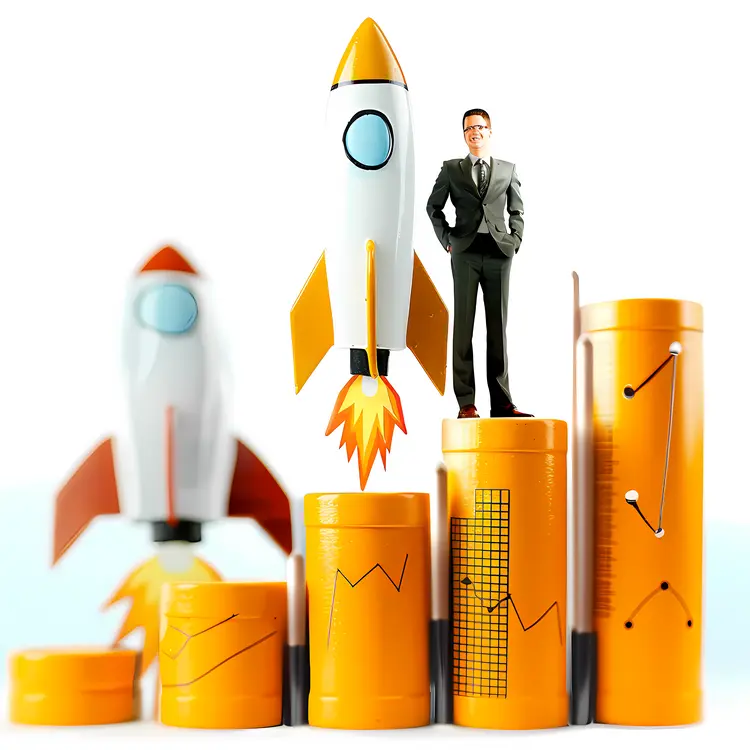 Rocket with Businessman and Graphs