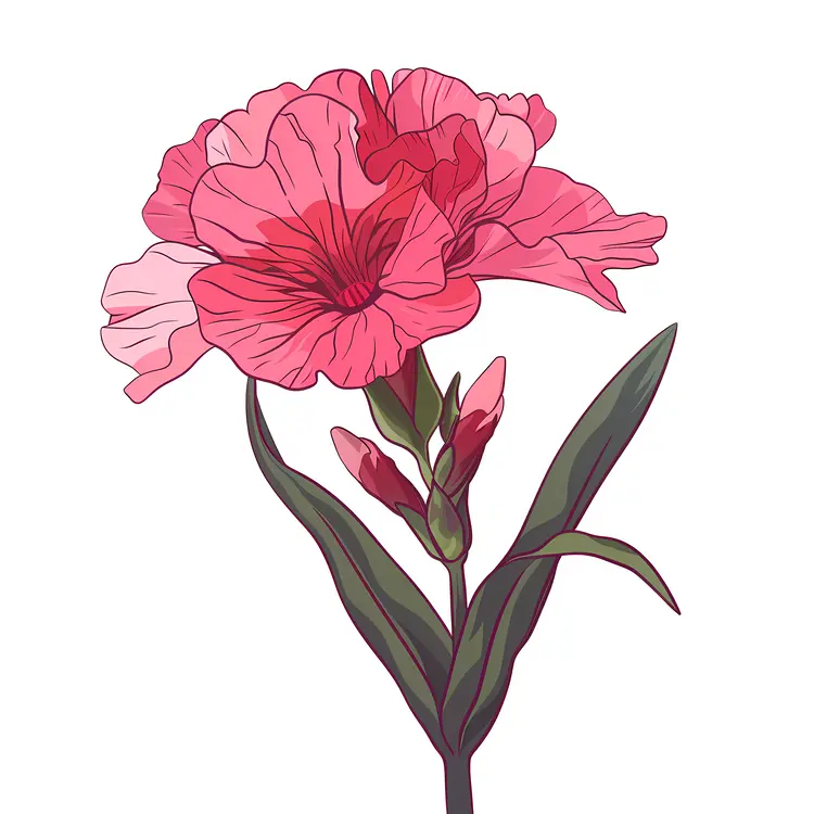 Pink Flowers with Buds Illustration