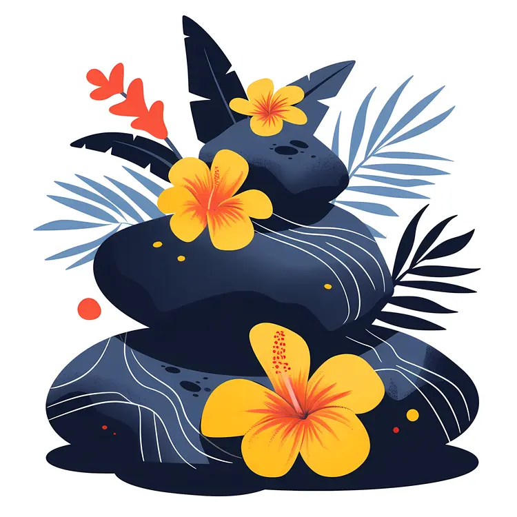 Zen Stacked Stones with Yellow Flowers