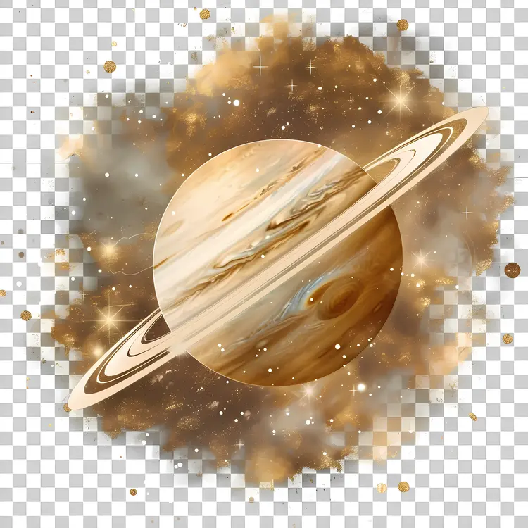Saturn with Rings and Stars