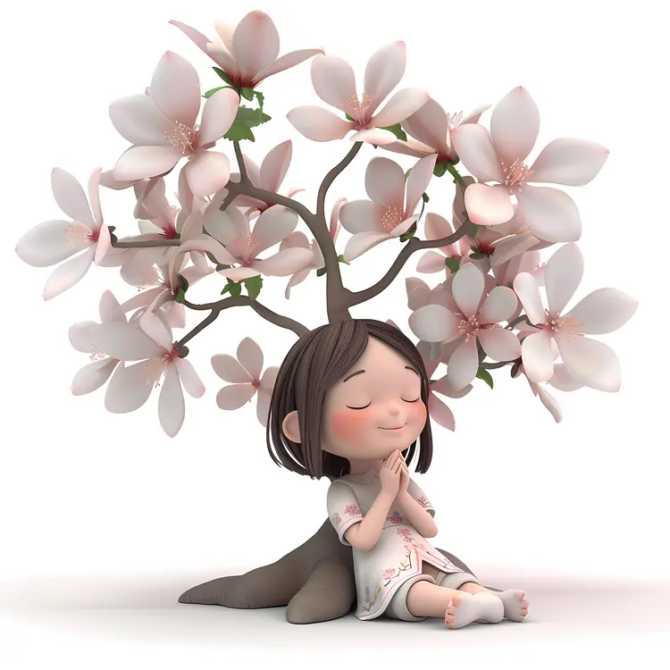 Girl Sitting Under a Cherry Blossom Tree