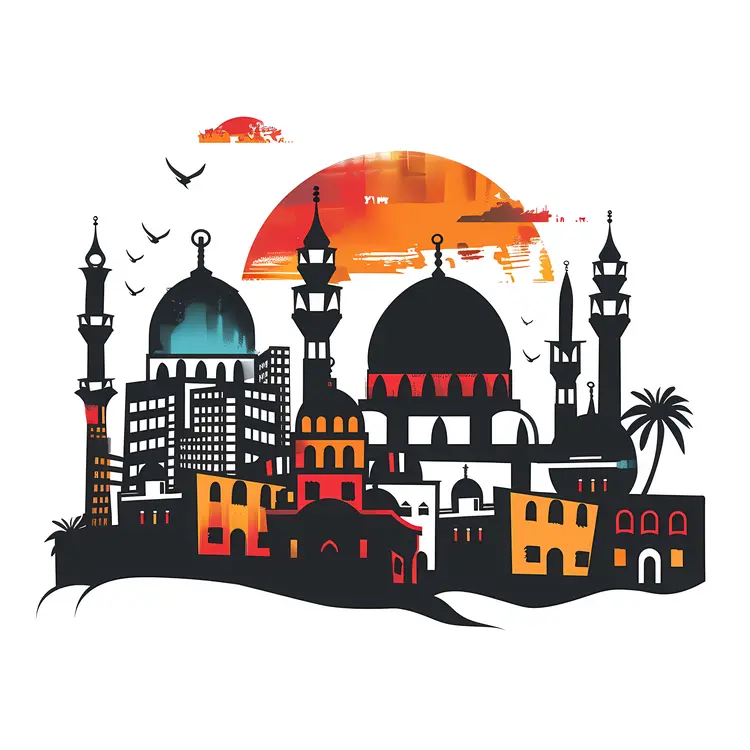 Colorful Cityscape Silhouette at Sunset