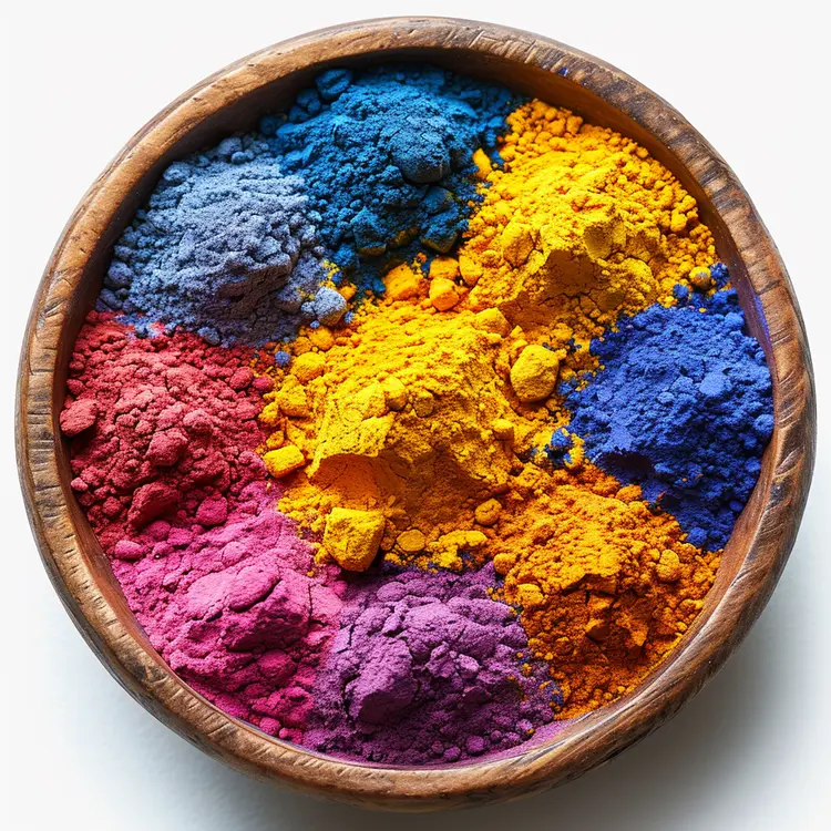 Colorful Powders in Wooden Bowl
