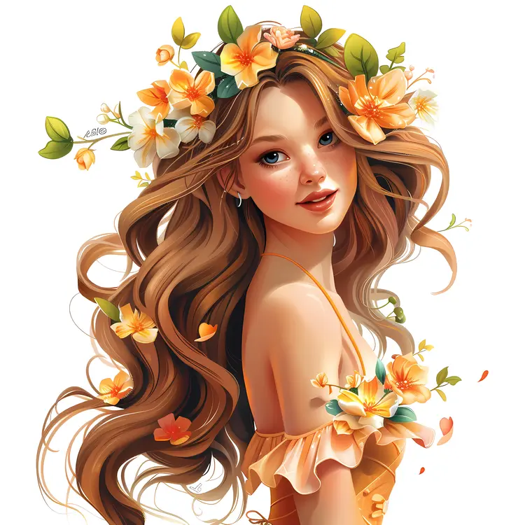Smiling Girl with Orange Flowers