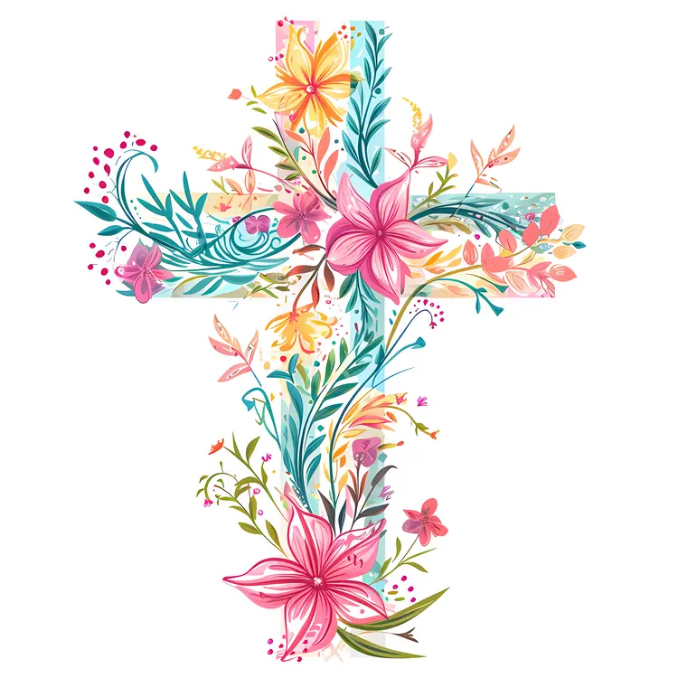 Floral Cross with Pink and Yellow Flowers