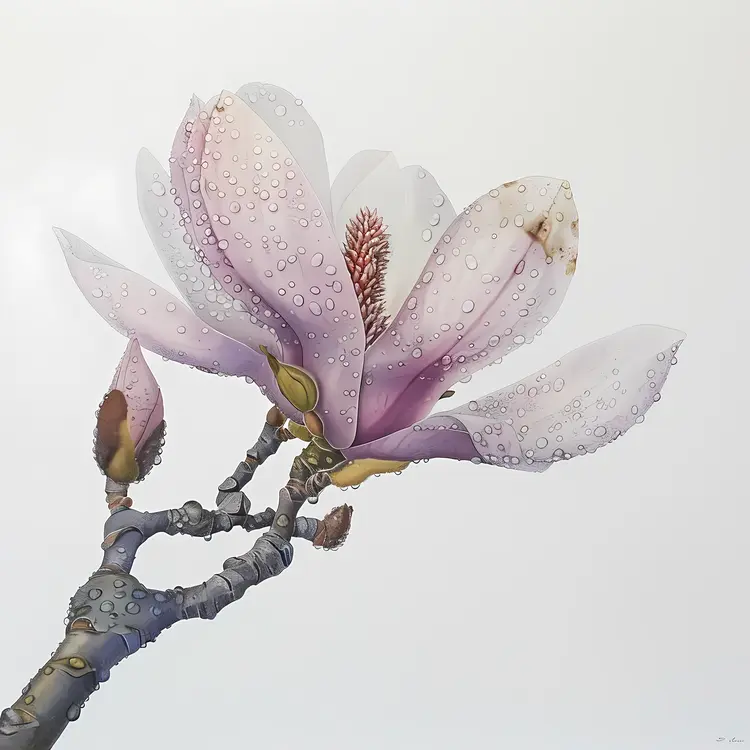 Pink Magnolia with Water Droplets