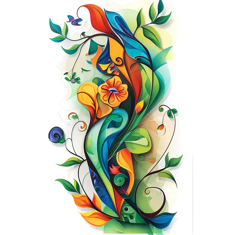Colorful Abstract Plant with Leaves and Flowers