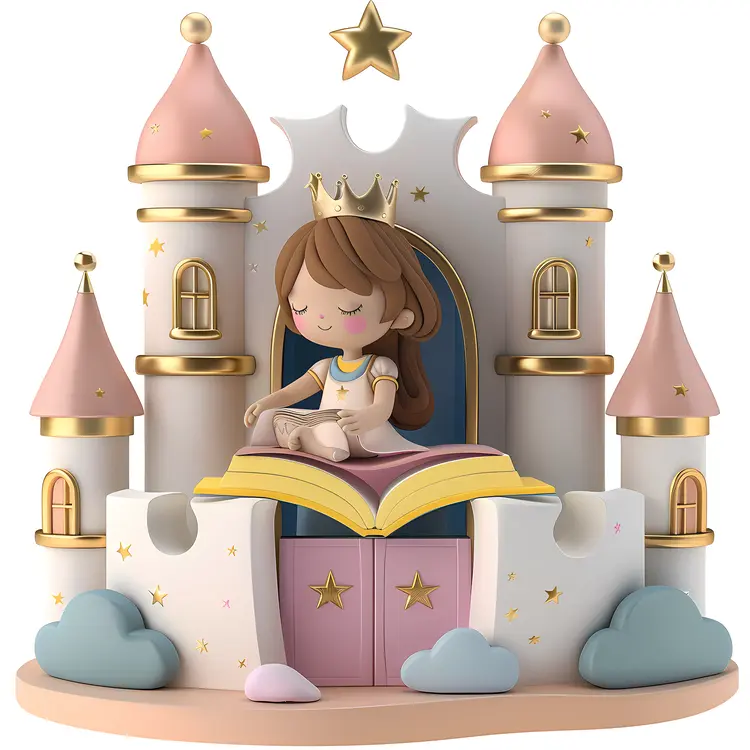 Princess Reading Book in Castle