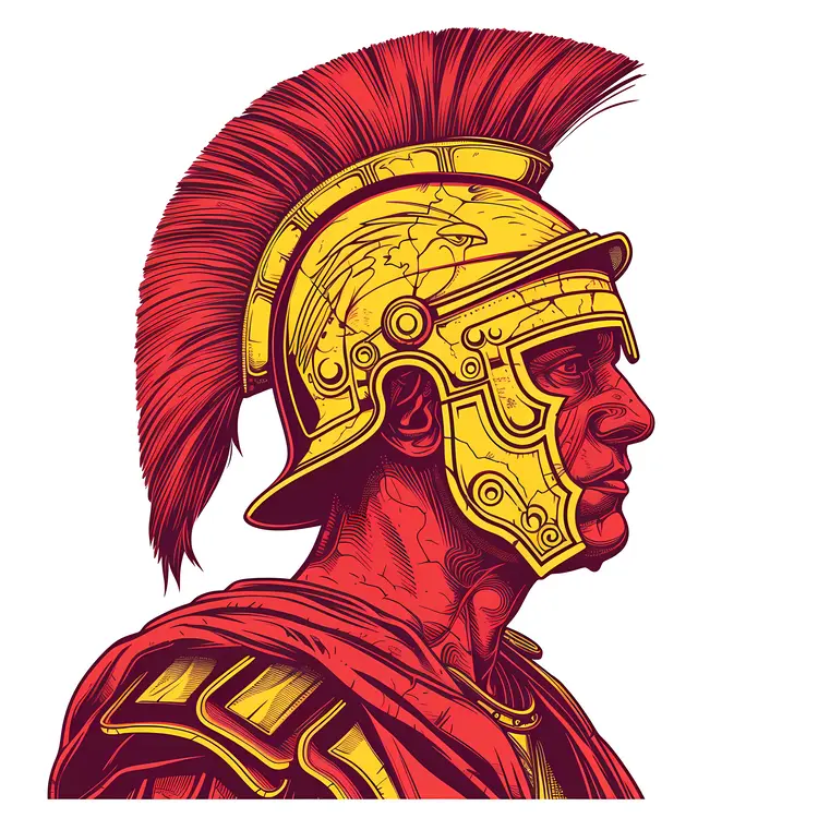 Detailed Roman Soldier in Profile with Golden Helmet
