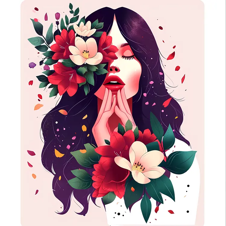 Woman with Floral Hair Illustration