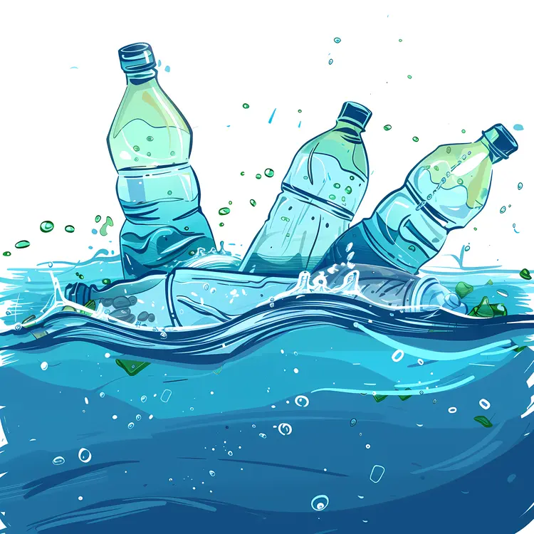 Floating Plastic Bottles in Water